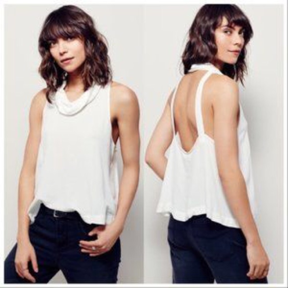 Free people turtle neck tank top backless white